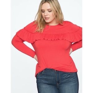 NWT Eloquii Red Ruffled Yoke Long Sleeve Tee, Size 14/16